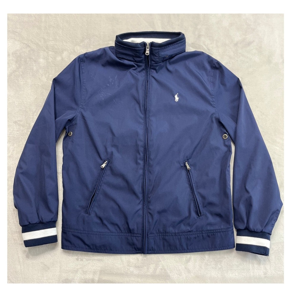 Polo Ralph Lauren Windbreaker Jacket Boys L 14-16 Navy Blue Zip Up Hooded Good